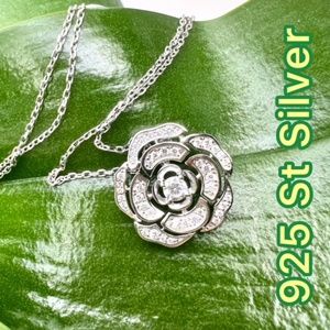 NWT 925 STERLING SILVER & CZ ROSE PAVED DIAMONDS NECKLACE
